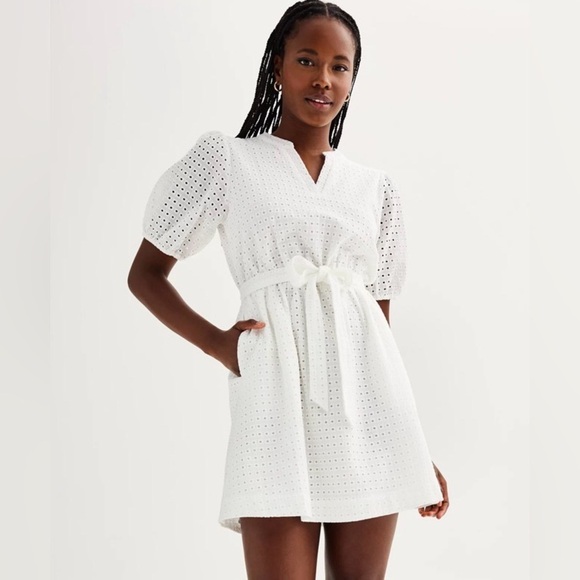 Draper James Dresses & Skirts - Draper James White Eyelet Tie-Waist Mini Dress
